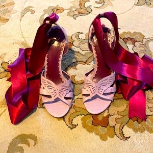 J. Vincent sandal with lace up 6M pink/gold heel